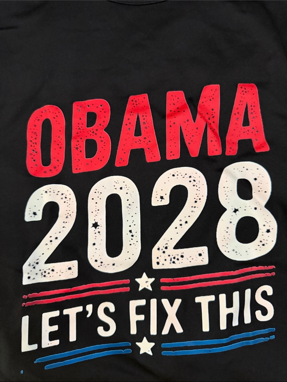 Black T-Shirt with Red & White 'OBAMA 2028' Graphic
